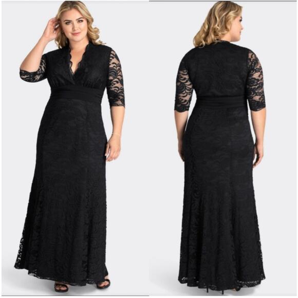 Kiyonna Dress Maxi Black Lace Screen Siren 1X Gown Party Lined Sexy Whimsigoth - Picture 2 of 14